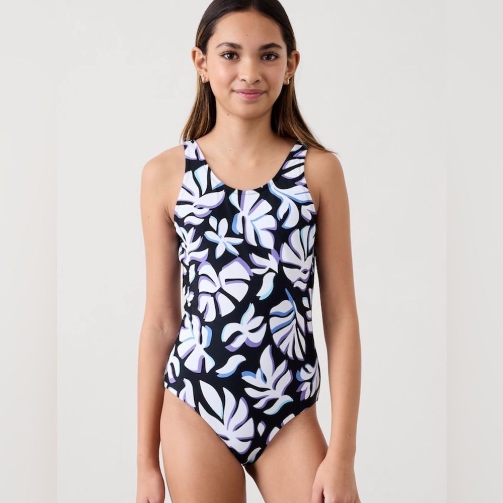 NWOT Athleta Girl Scoop One Piece Solara Floral Blue Swimsuit Size XS/6